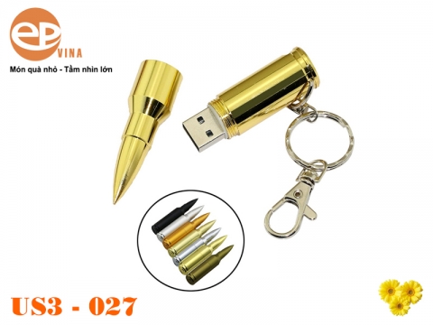 USB kim loại 27 - USB kim loại hình viên đạn kèm móc khóa đẹp