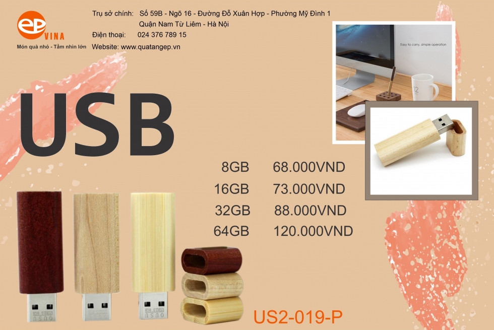 USB quà tặng Hà Nội bằng gỗ trang nhã